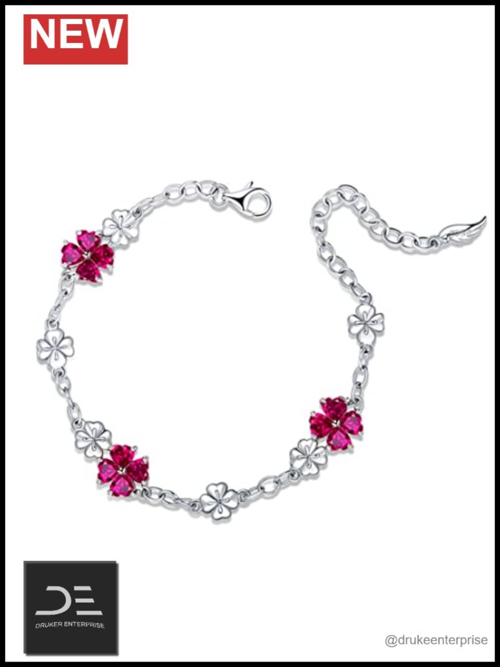 Sterling Silver Four Leaf Clover Birthstone Chain Bracelet with Cubic Zirconia
